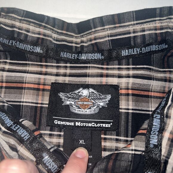 Harley Davidson Shirt Men’s Size XL Casual Button Down Black Plaid Short Sleeve - Picture 4 of 5